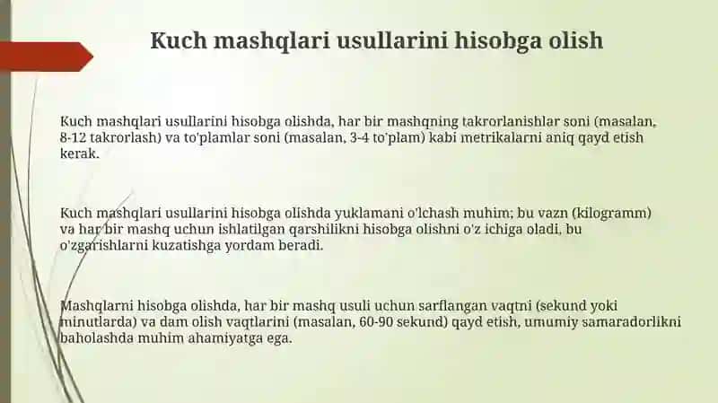 Kuch mashqlari usullarini hisobga olish 3