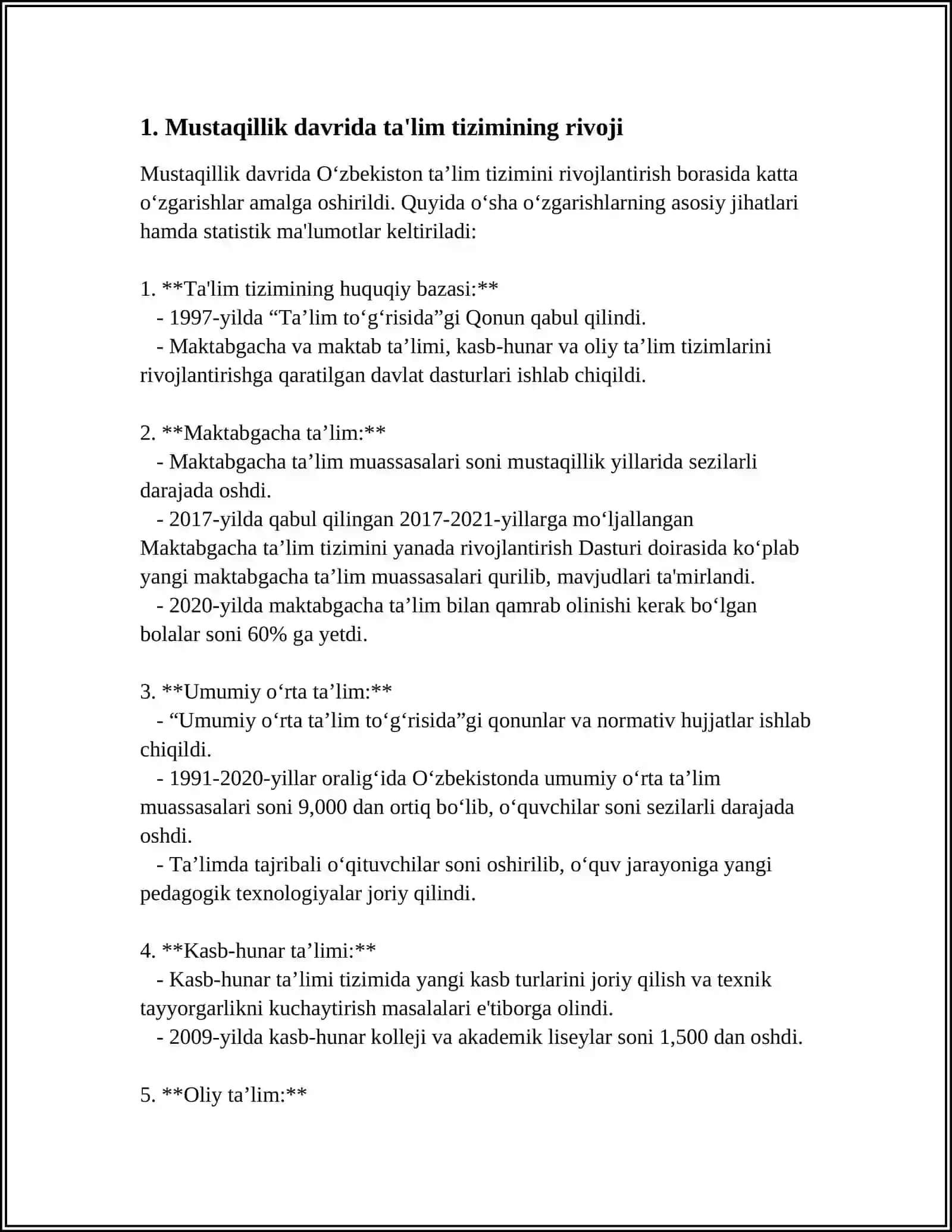 O'ZBEKISTON RESPUBLIKASIDA TA'LIM SOHASIDA OLIB BORILGAN ISLOHOTLAR 3