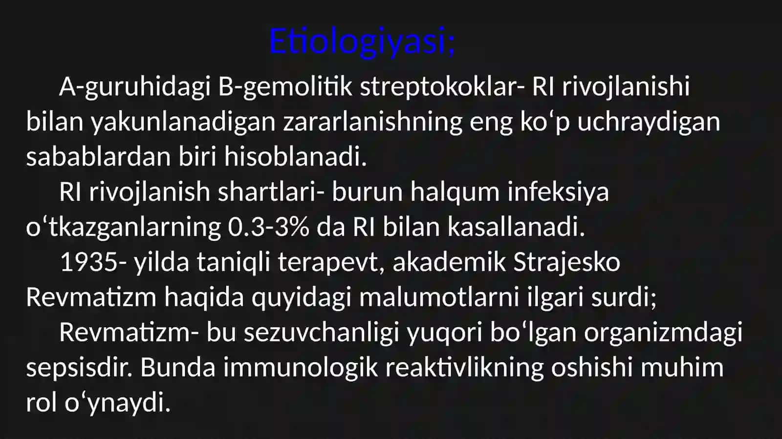 O‘tkir revmatik isitma. Ichki kasalliklar 3