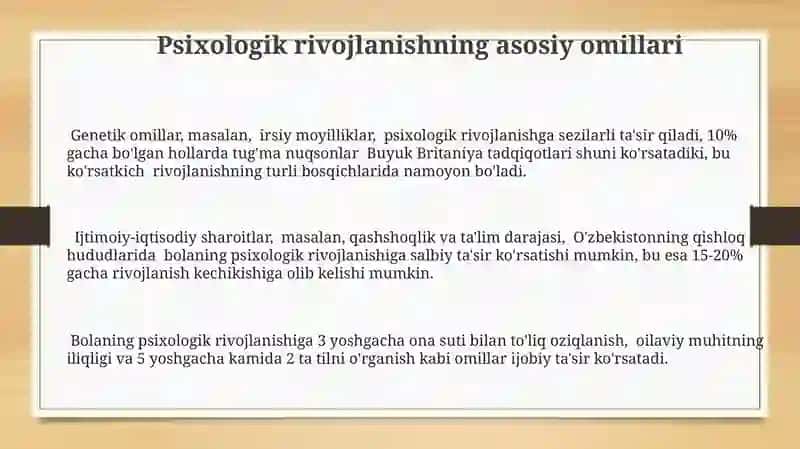 Psixik rivojlanish omillari muammolarining qoʻyilishi 3