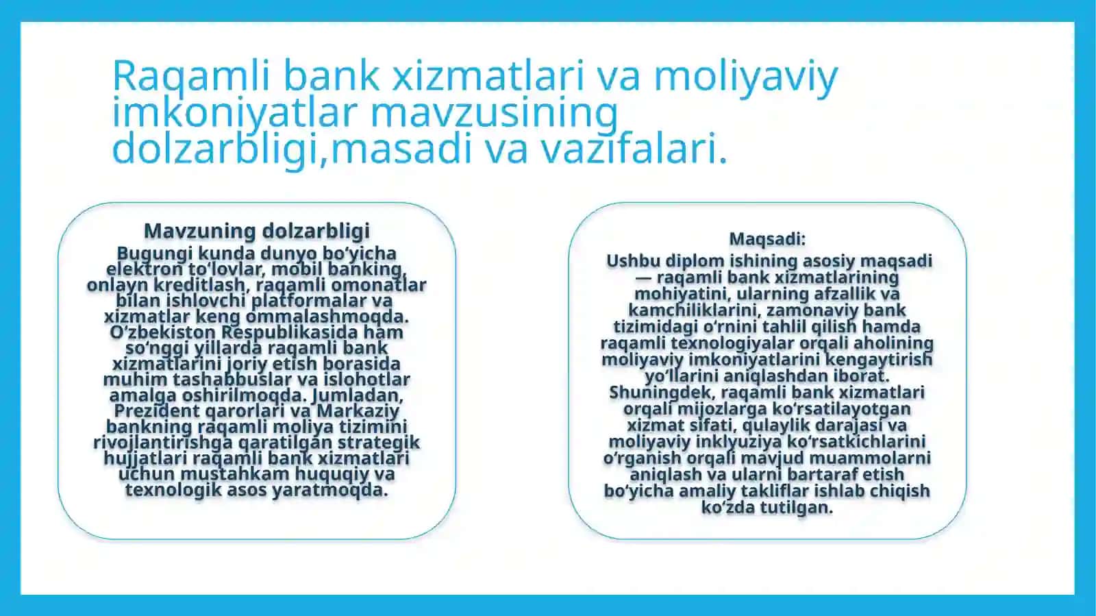 Raqamli bank xizmatlari va moliyaviy imkoniyatlar mavzusida DIPLOM ISHI 3
