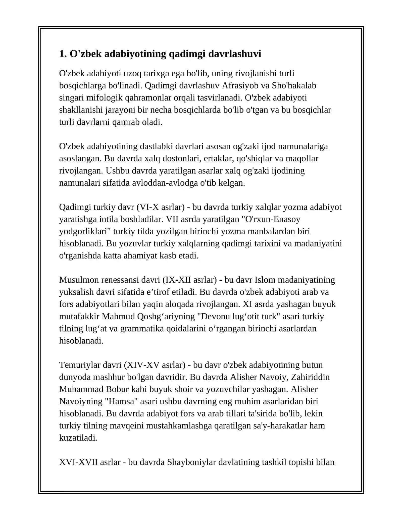 O'ZBEK ADABIYOTINI DAVRLASHTIRISH, SHAKLLANISHIDAGI MANBALAR 3
