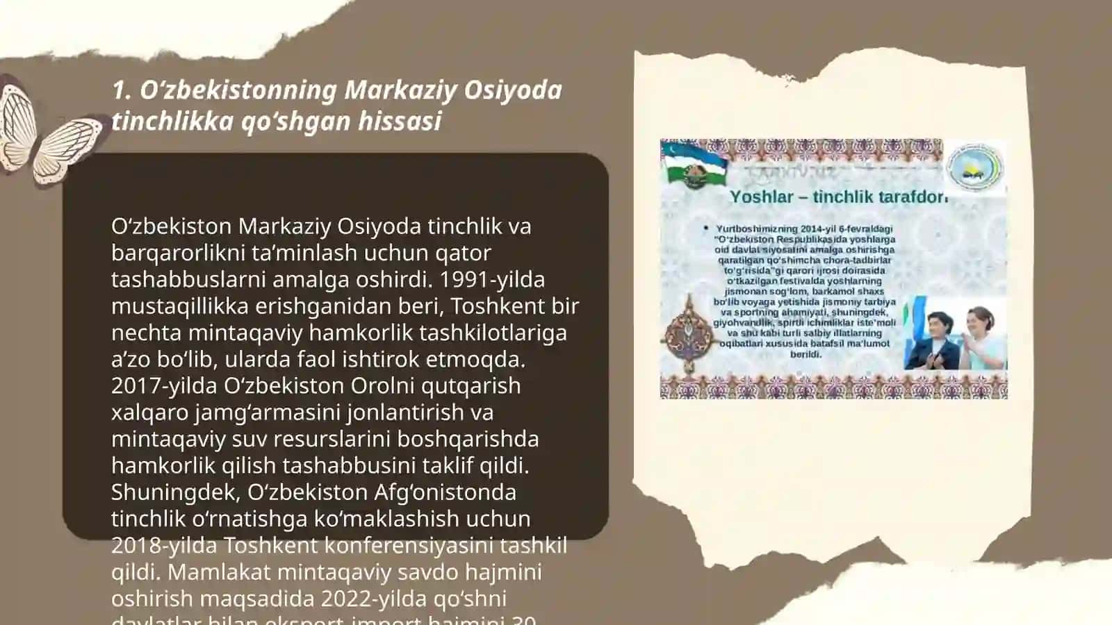 O‘zbekistonning Markaziy Osiyoda tinchlik va barqarorlikni ta’minlashdagi oʻrni 3