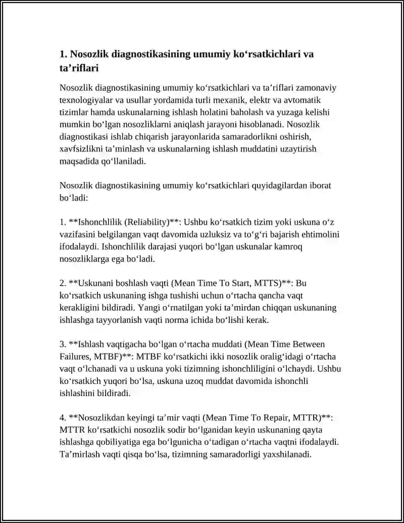 MASHINA BUZILISHINING UMUMIY DIAGNOSTIK KO‘RSATKICHLAR 3