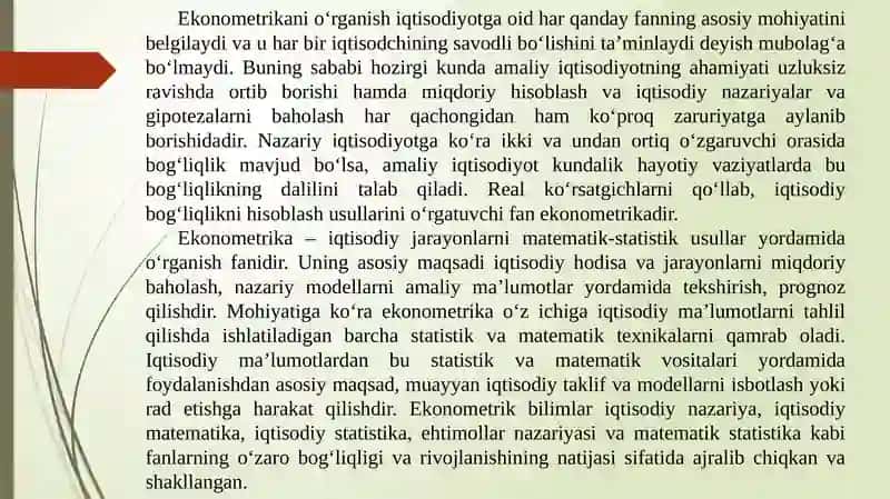 Ekonometrik Modellarni oʻrganish asoslari 3