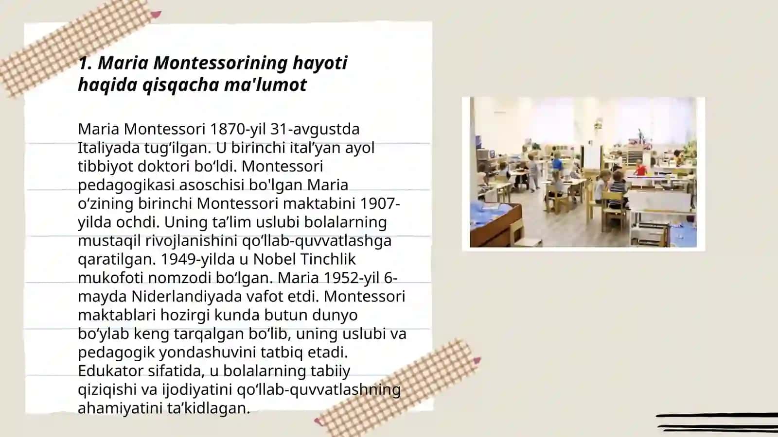 Maria Montasori hayoti va amalga oshirgan ishlari 3