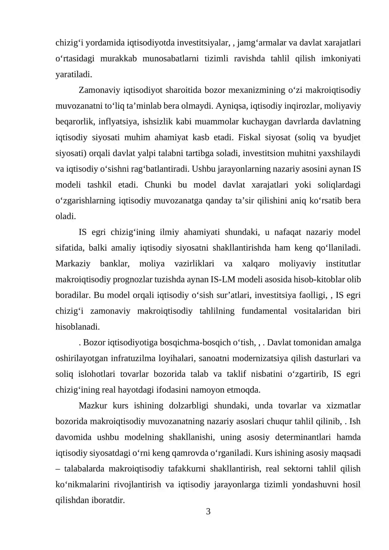 TOVARLAR VA XIZMATLAR BOZORIDA MAKROIQTISODIY MUVOZANAT. IS EGRI CHIZIG‘I 3