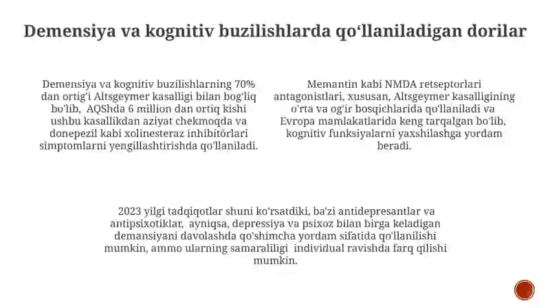 Demensiya va kognitiv buzilishlarda qo‘llaniladigan dorilar 3