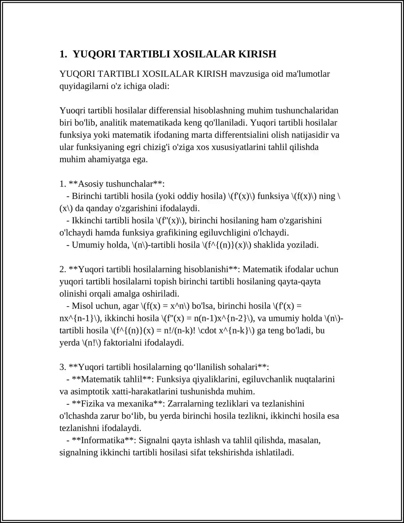 YUQORI TARTIBLI XOSILA VA DIFFERNSIYALAR 3
