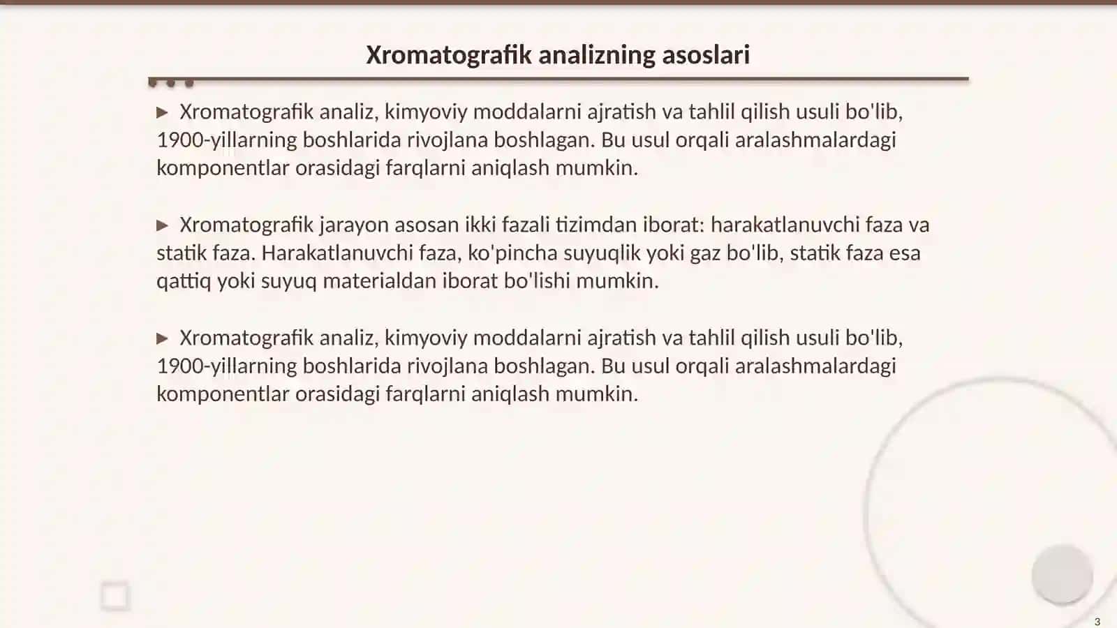 Xromatografik analiz Ekstraktsiya usuli 3