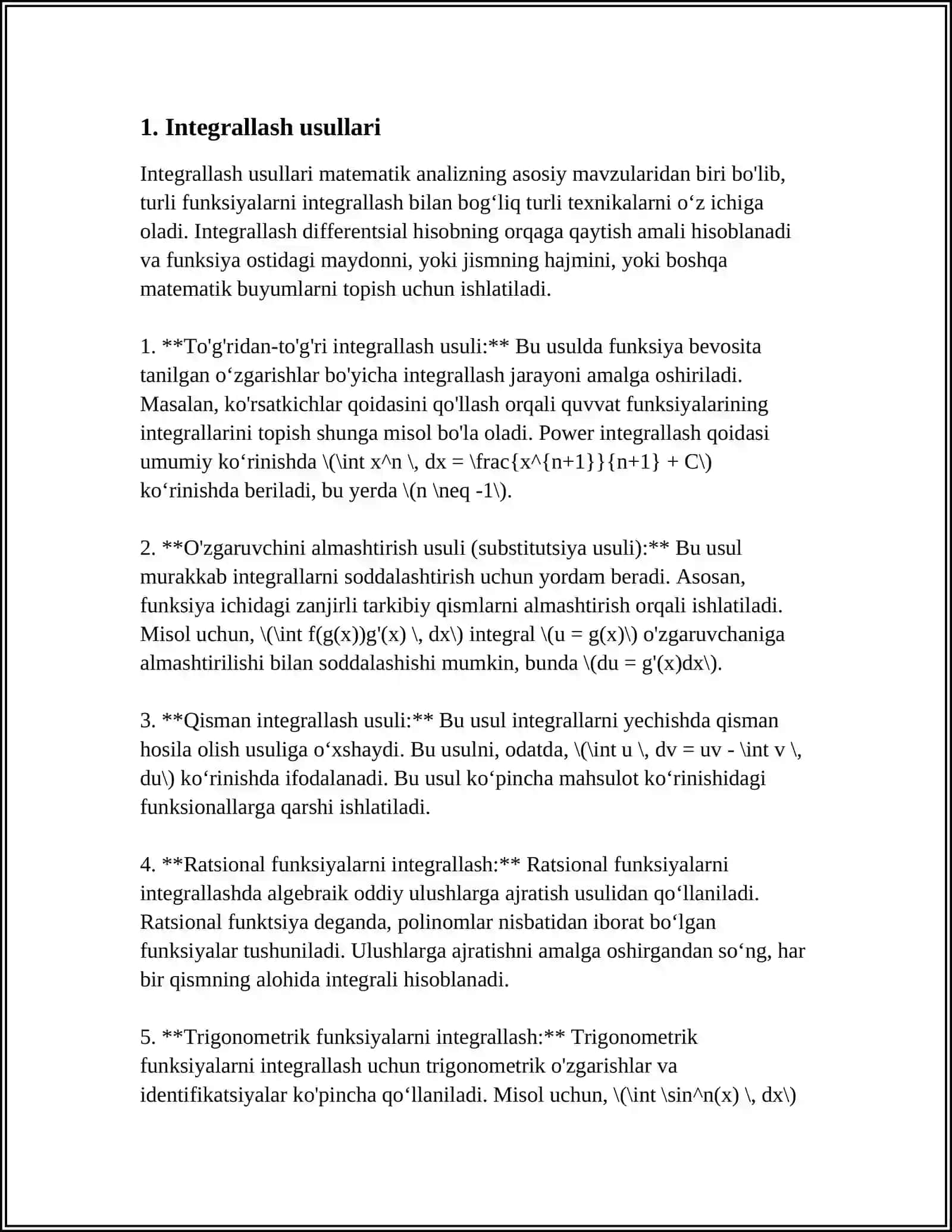 BEVOSITA INTEGRALLASH VA DIFFERENSIAL OSTIGA KIRITISH 3