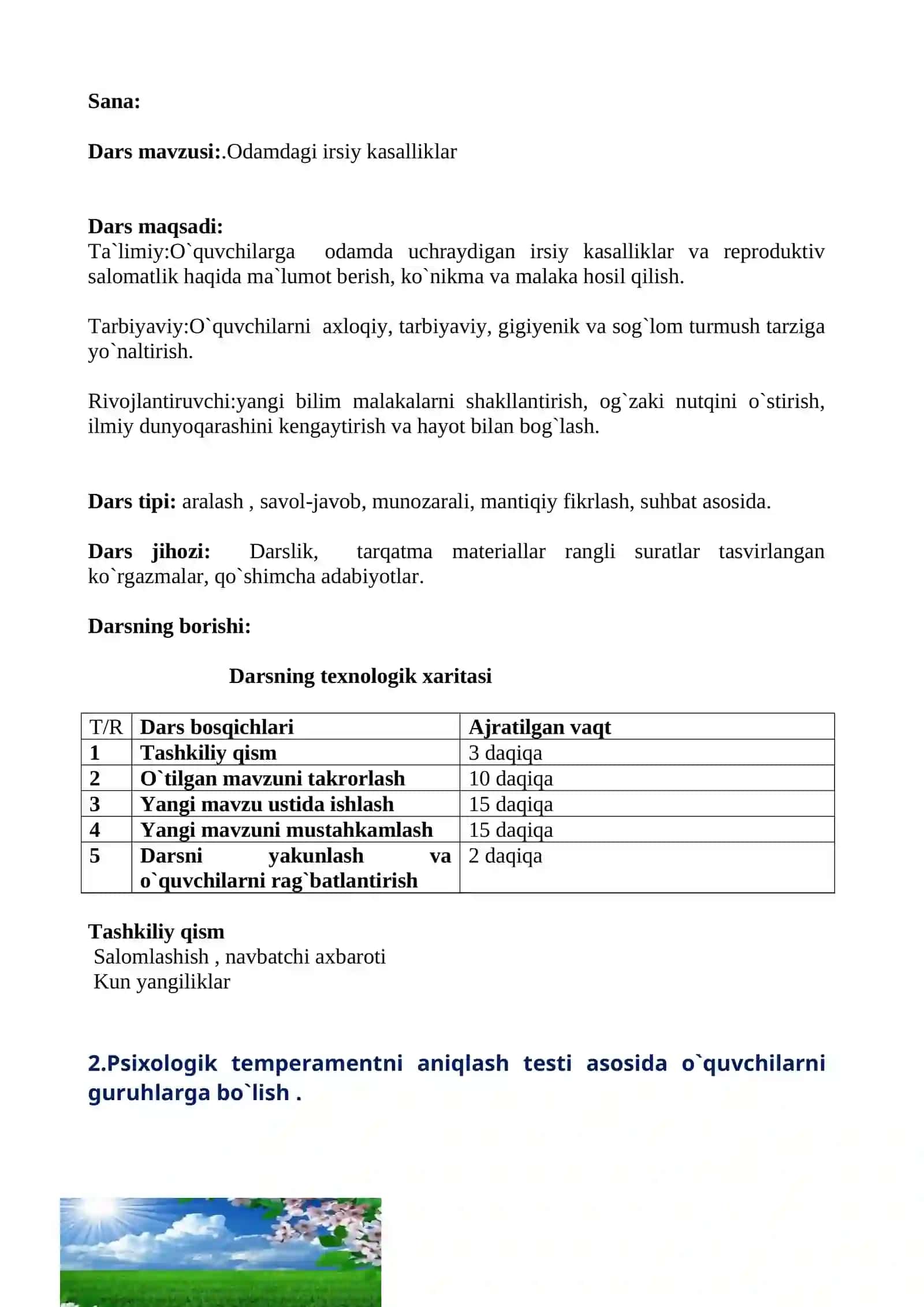 9-sinf Biologiya fanidan Odamdagi irsiy kasalliklar ochiq dars ishlanmasi 3