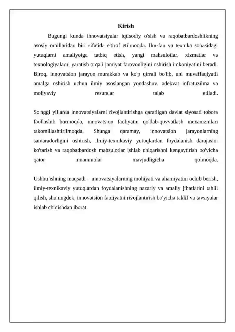 Innovatsiya yangi ilmiy texnik yutuqlardan foydalanish usuli sifatida 3