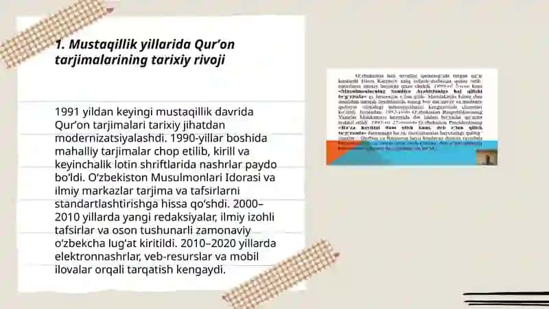 Mustaqillik yillarida Qurʼonning oʻzbek tiliga qilinishi va tafsirlari 3