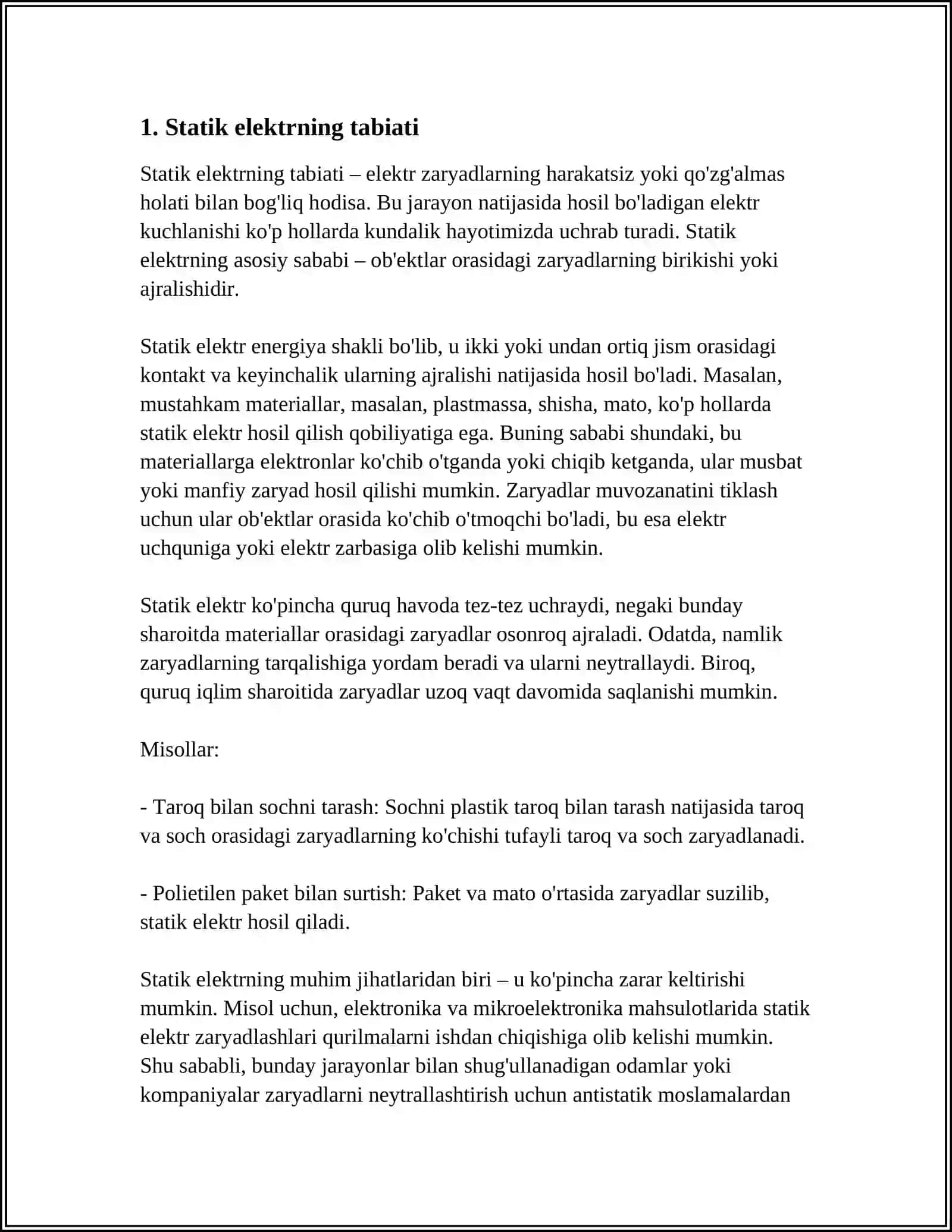 ISHLAB CHIQARISHDA STATIK ELEKTR VA UNDAN HIMOLANISH CHORALARI 3