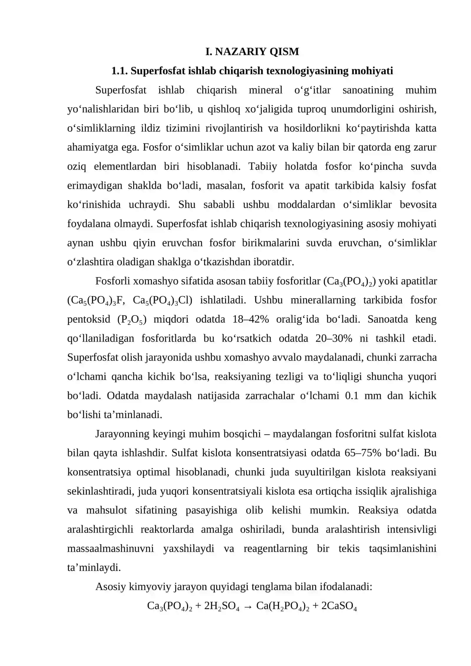 Superfosfat ishlab chiqarishda aralashtirgichli reaktorni loyihalash. V=9m3 3