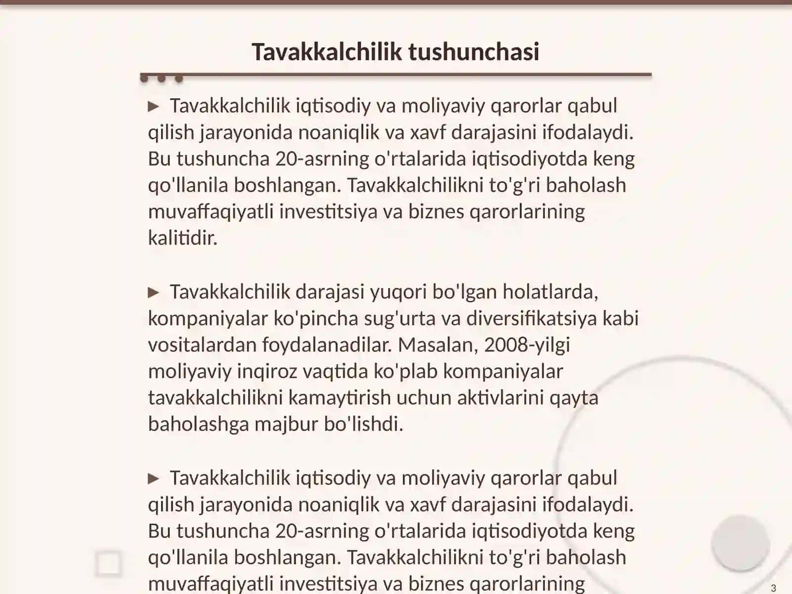 Tavakkalchilik korsatkichlari va ularni aniqlash usullari 3