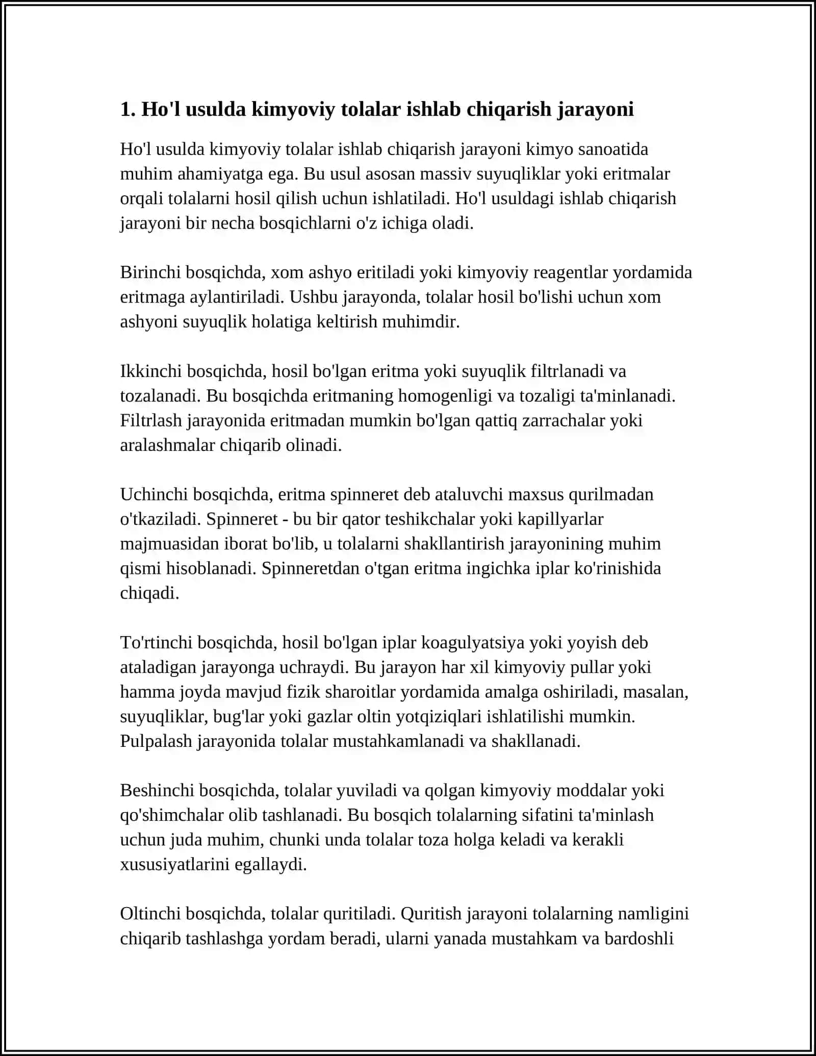 HOʻL USULDA KIMYOVIY TOLA OLISH TEXNOLOGIYASI VA JIHOZLARI 3