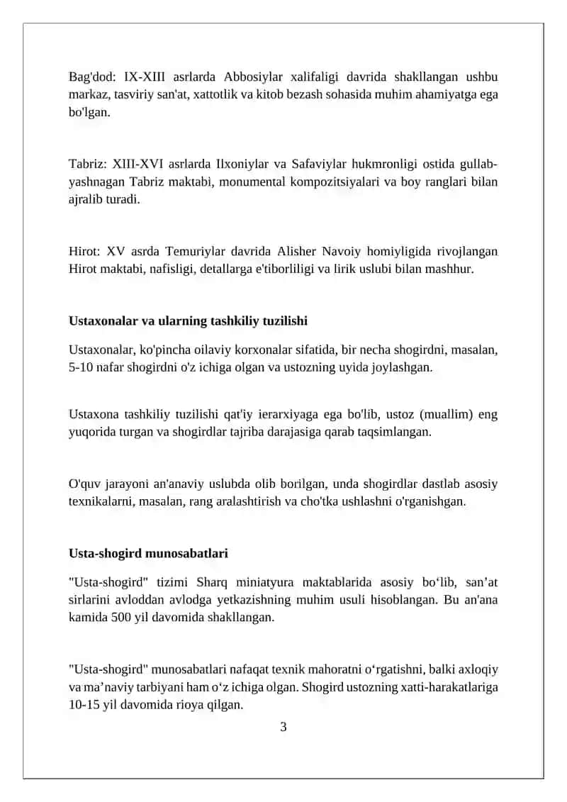Sharq miniatura maktablarining tarxi va ularning o'qitish metodlari 3