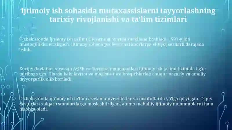Ijtimoiy ish sohasida mutaxassislarni tayyorlash:mahalluy va xorijiy tajriba 3