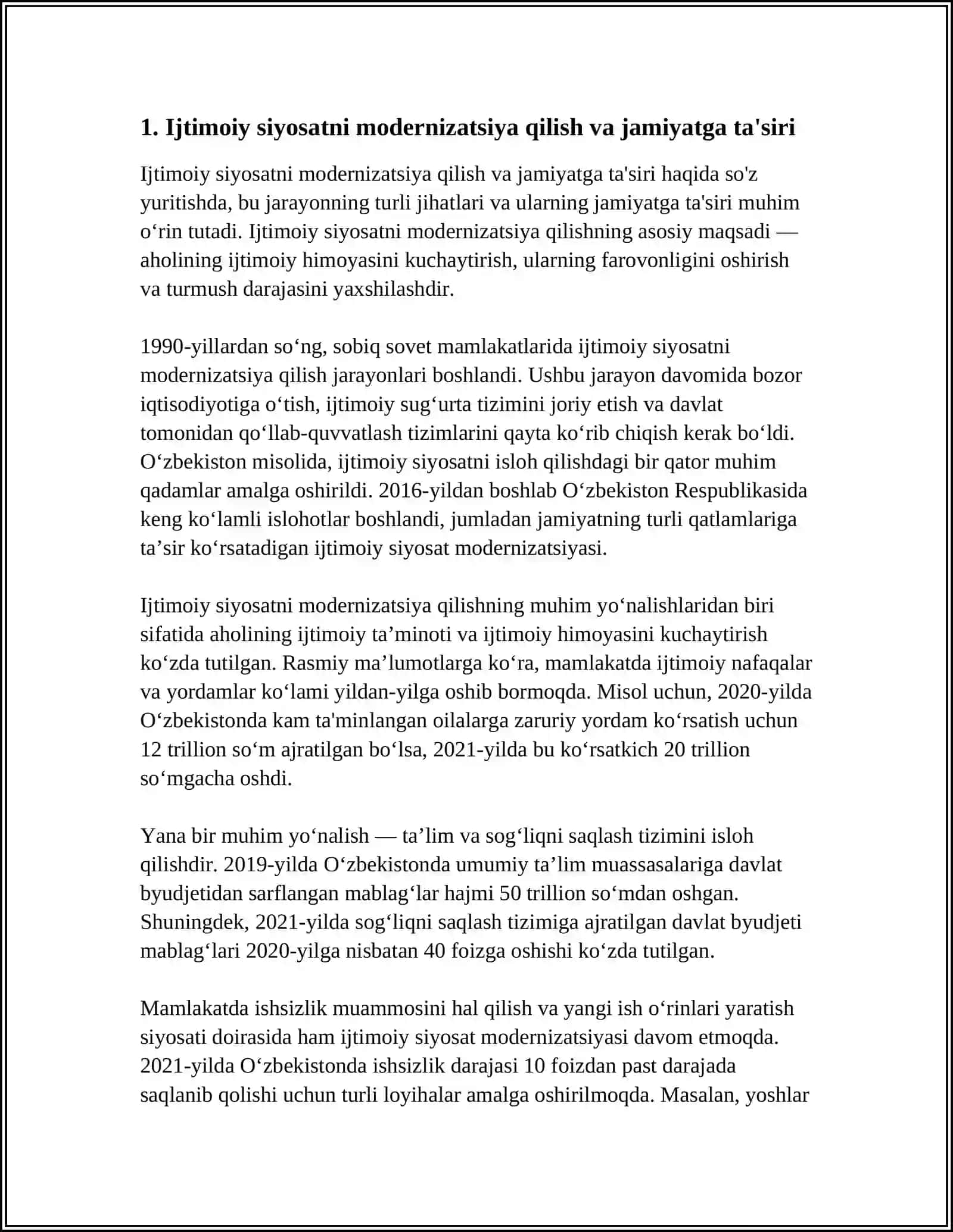 O'ZBEKISTONDA IJTIMOIY SOHALAR AMALGA OSHIRILAYOTGAN O'ZGARISHLAR MAZMUN VA MOHIYATI 3