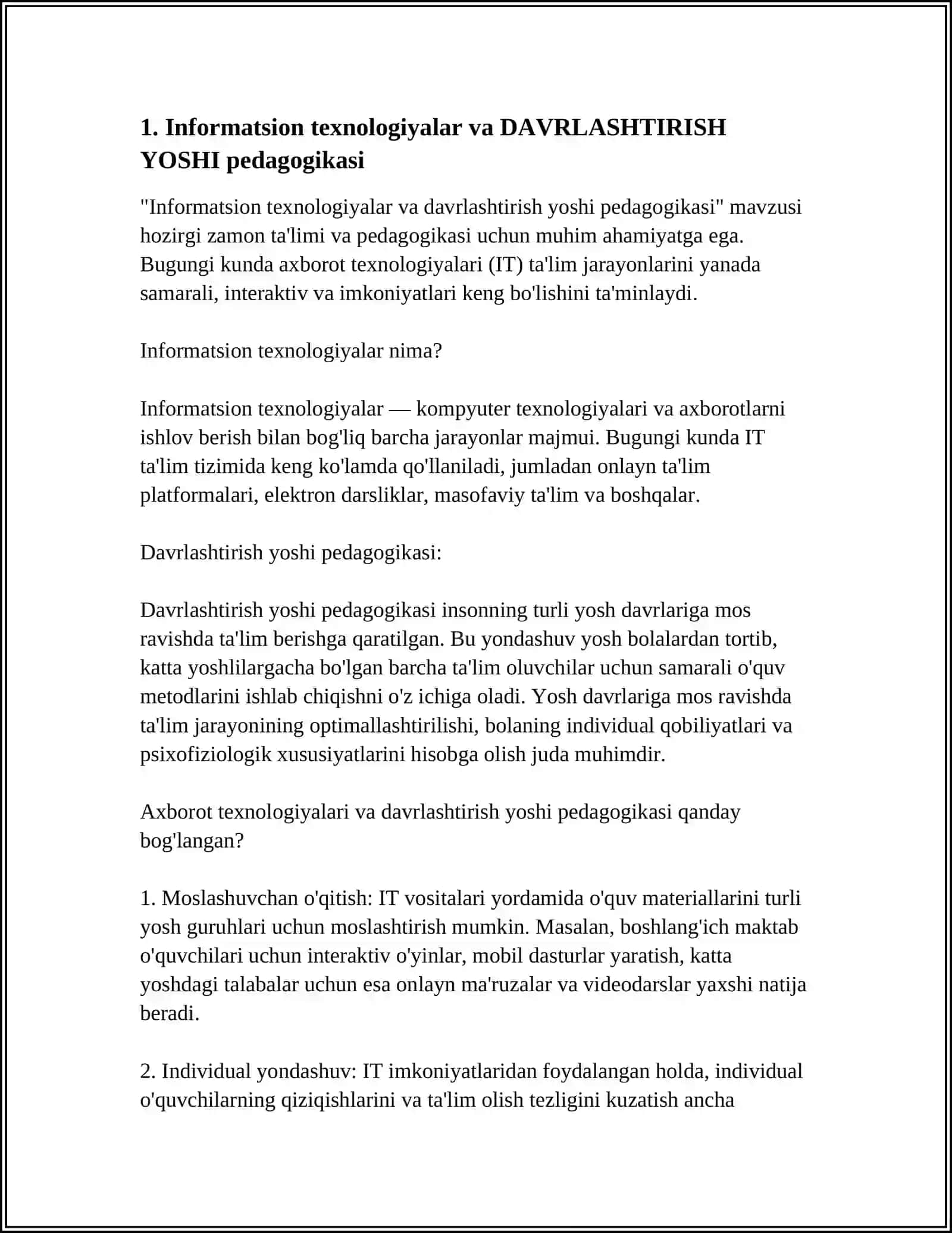 INFORMATSION TEXNOLOGIYALAR VA DAVRLASHTIRISH YOSHI PEDAGOGIKASI 3
