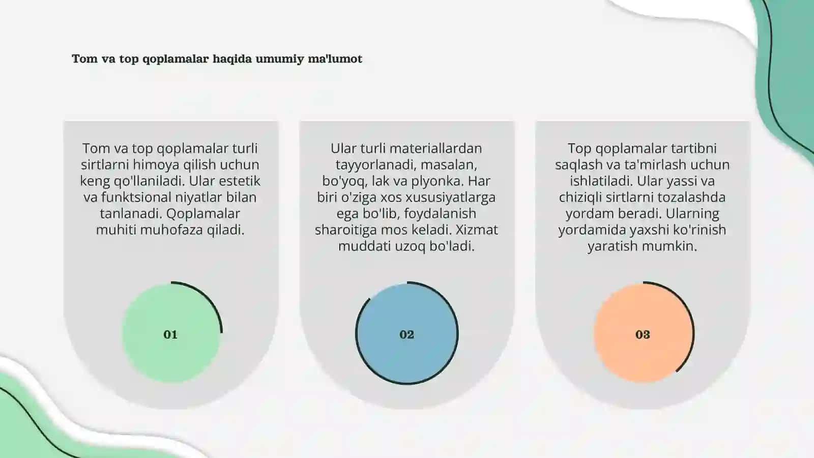 Tom va top qoplamalar 3