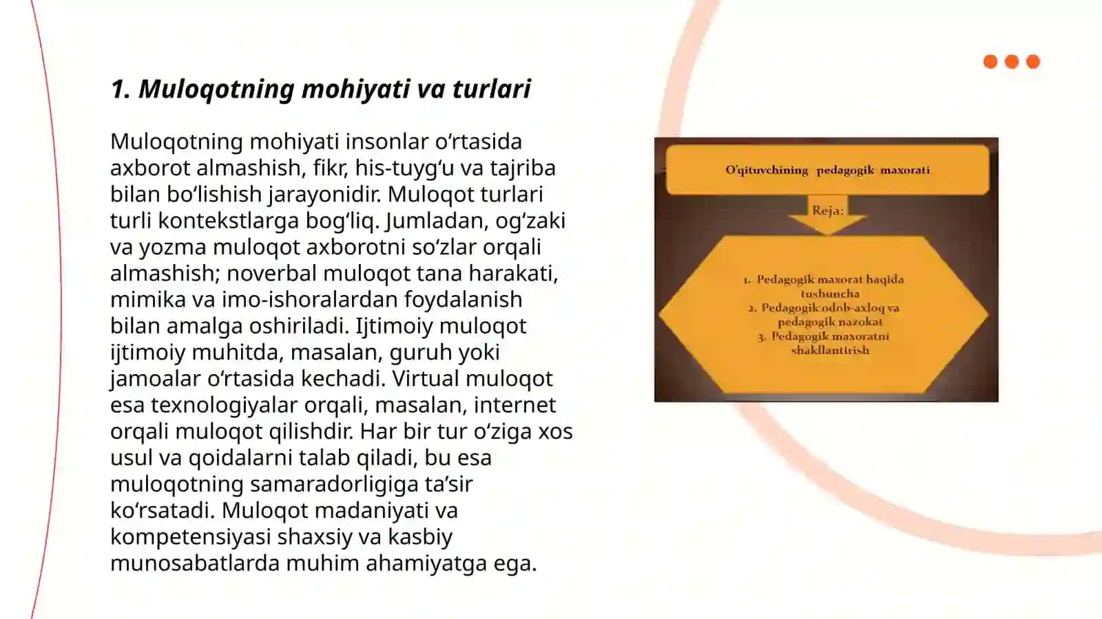 Muloqot haqida tushuncha. Pedagogik faoliyat haqida muloqot 3
