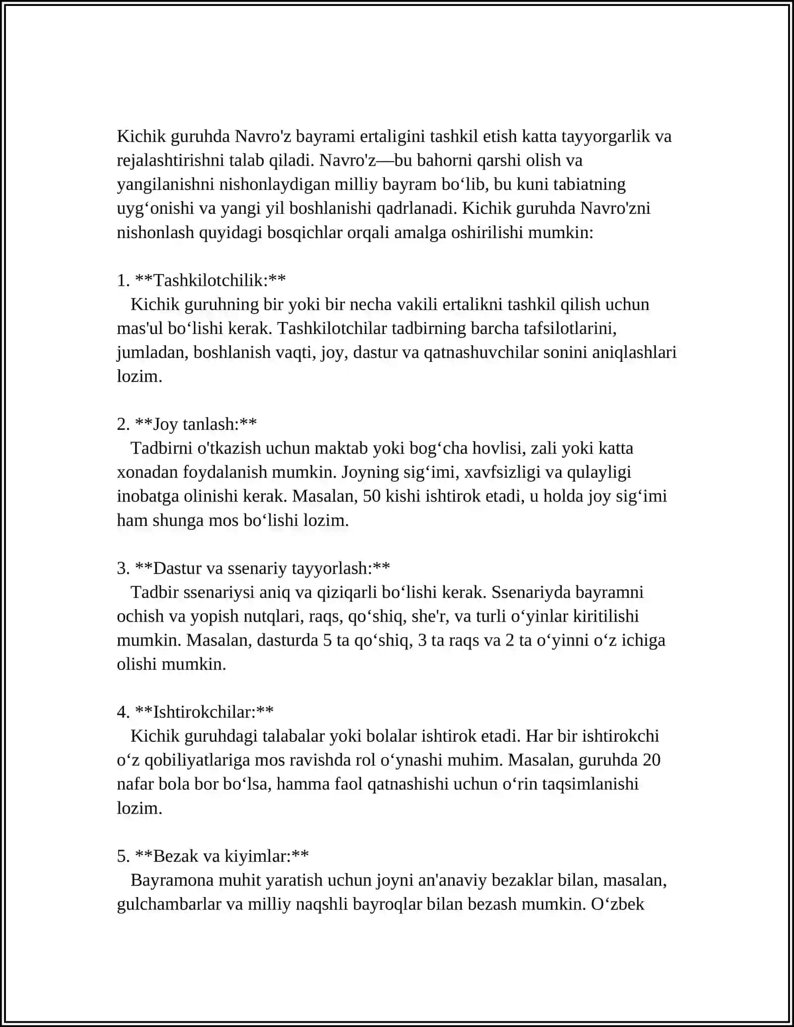 MAKTABGACHA TAʼLIM TASHKILOTIDA KICHIK,O'RTA VA KATTA GURUHLARDA BAYRAM ERTALIKLARINI MAZMUNLI TASHKIL ETISH.DINAMIK BELGILAR 3