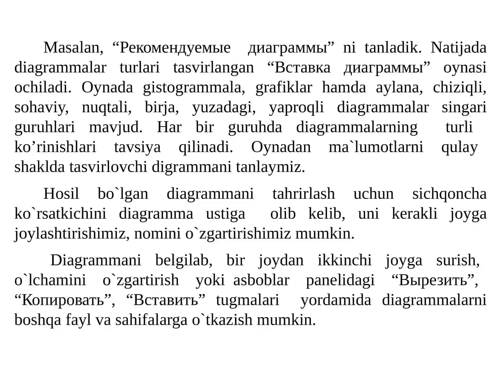 Excel daturida diagrammalar bilan ishlash 3