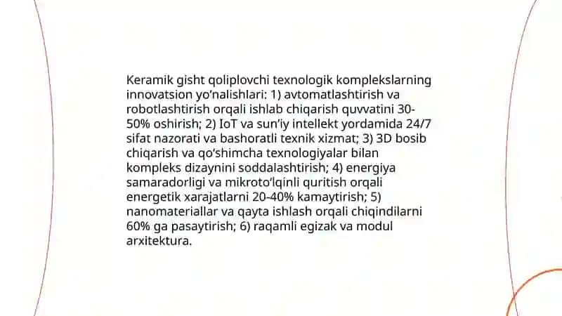 Keramik gisht qoliplovchi texnologik Komplekslarning istiqbollari 3