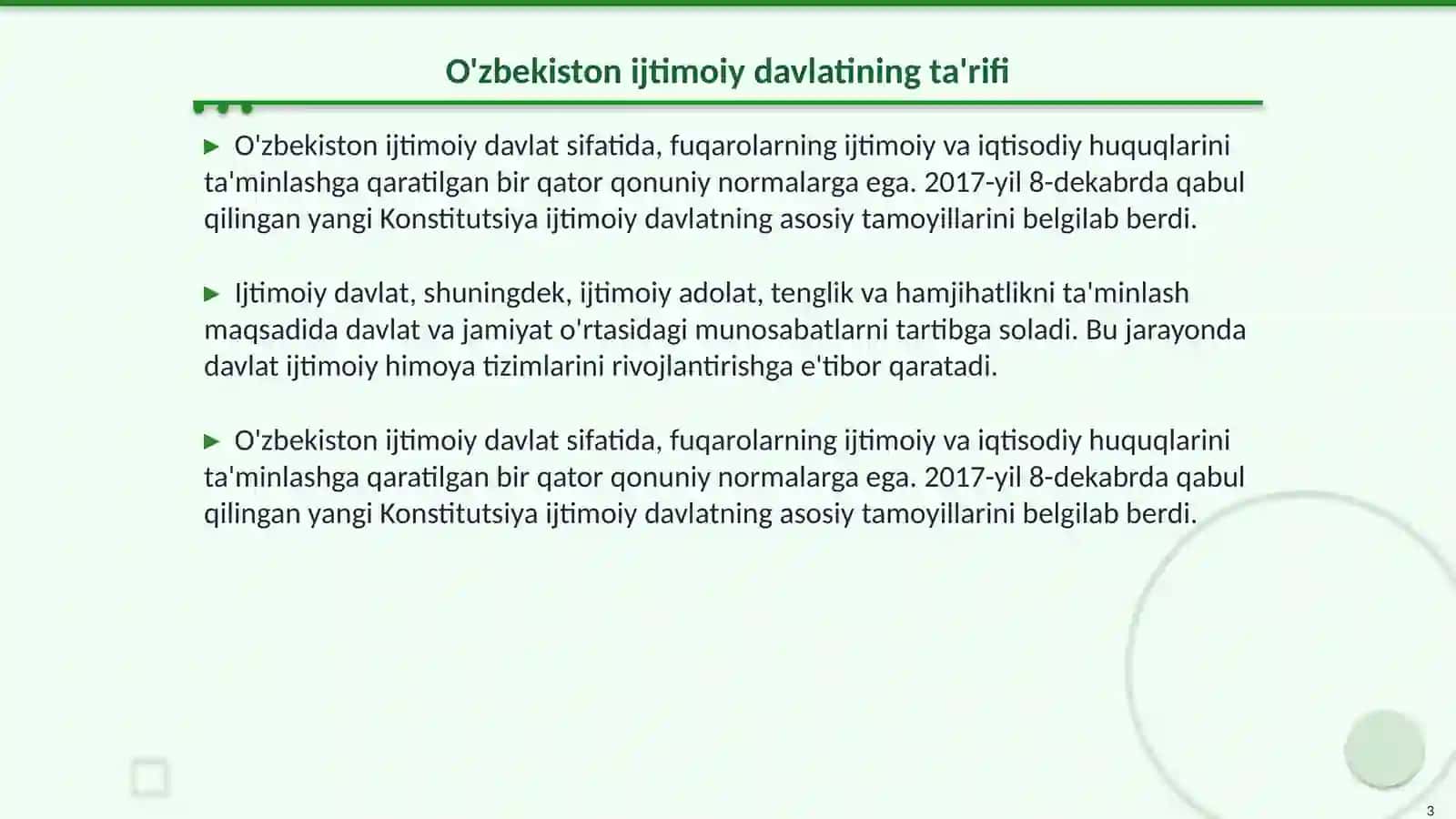 O'zbekiston - Ijtimoiy davlat: Konstitutsiyaviy normalarning mohiyati 3