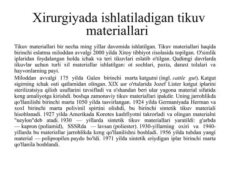 Xirurgiyada ishlatiladigan zamonaviy tikuv materiallari 3