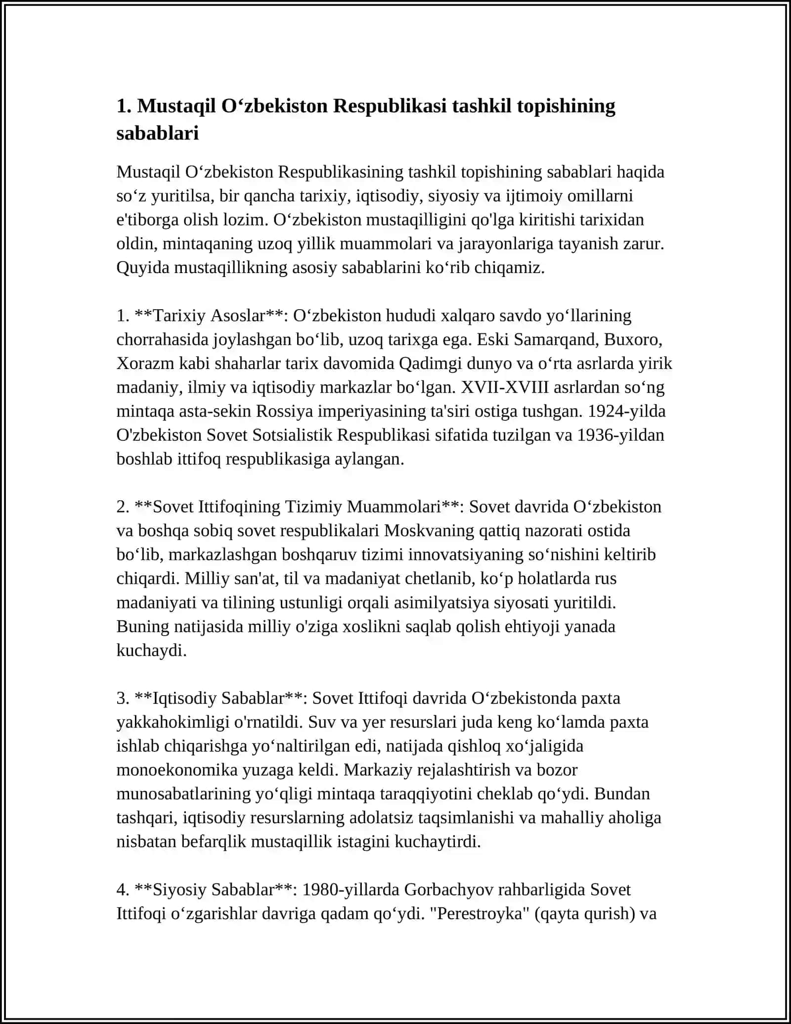 MUSTAQIL O'ZBEKISTON RESPUBLIKASI TASHKIL TOPISHI VA UNING TARIXIY AHAHMIYATI 3