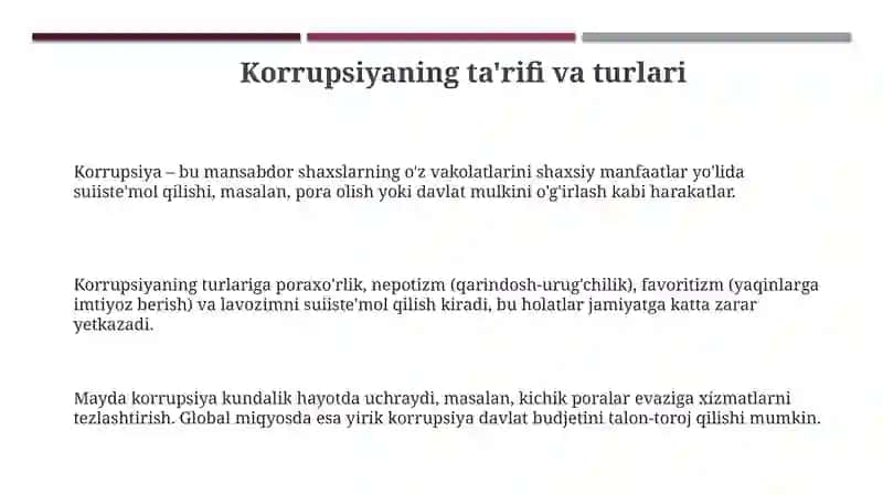 Korrupsiyatushunchasivauningoqibatlari 3