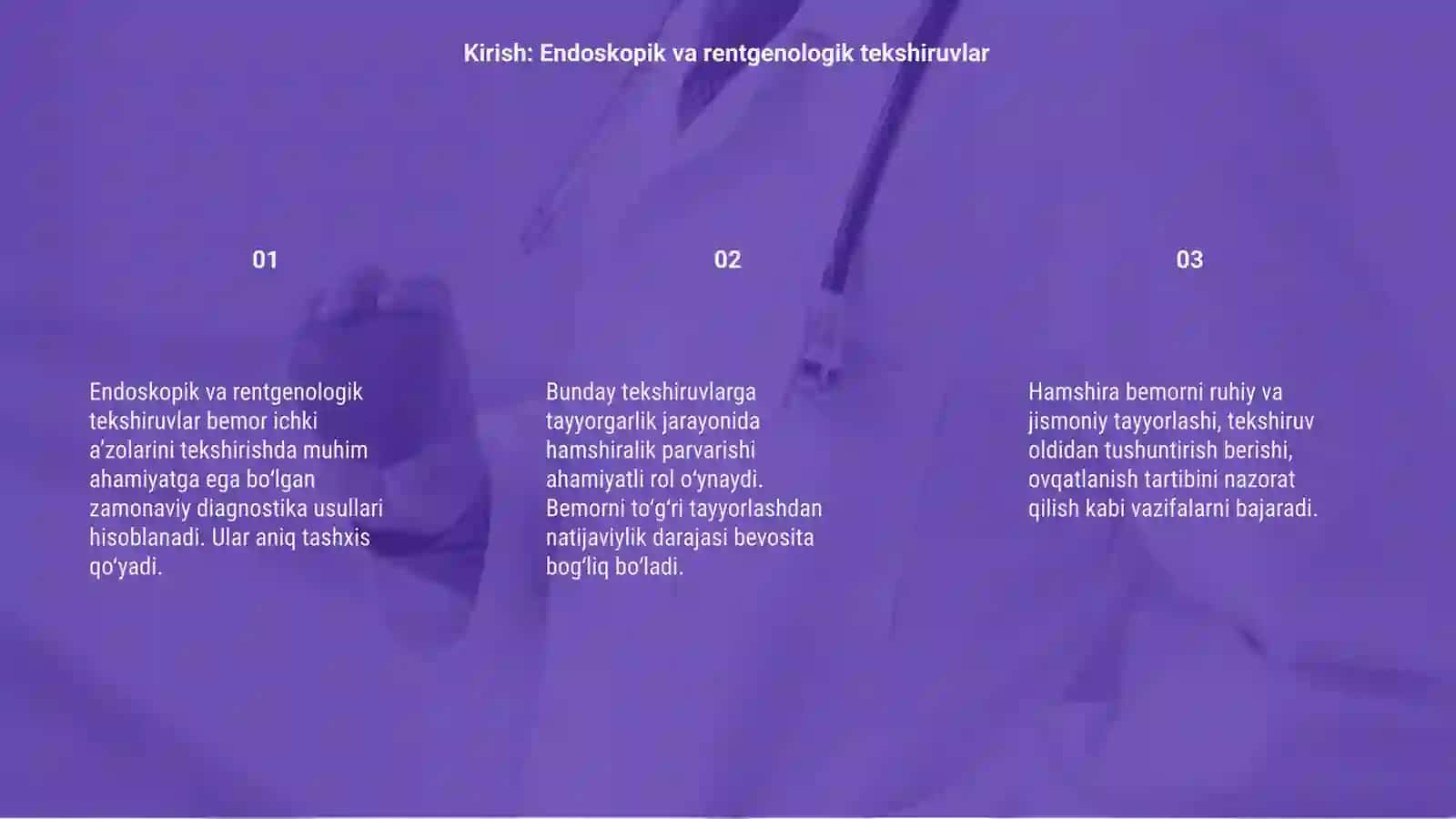Bemorlarni endoskopik rentgenologik instrumental tekshiruvlarga tayyorlashda hamshiralik parvarishi 3