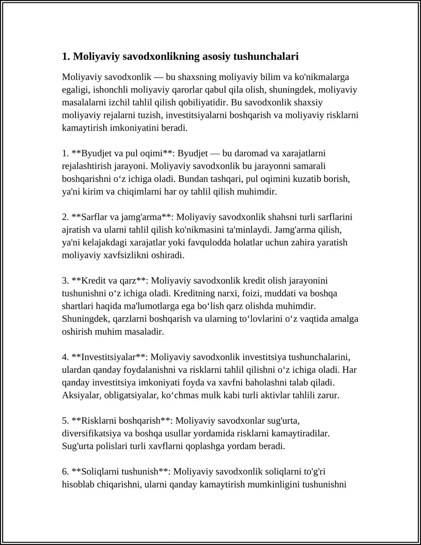 Moliyaviy Savodxonlikning Maqsadi va Vazifalari 3
