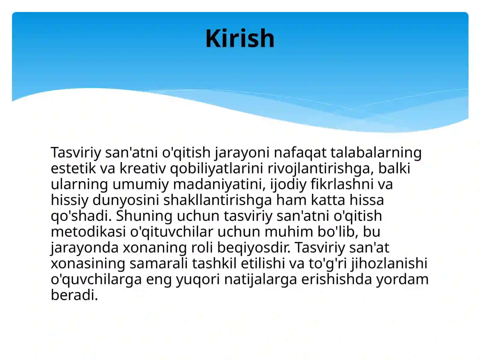 Tasviriy san'atni o'qitish metodikasi honasini tashkil etish va jihozlash 3