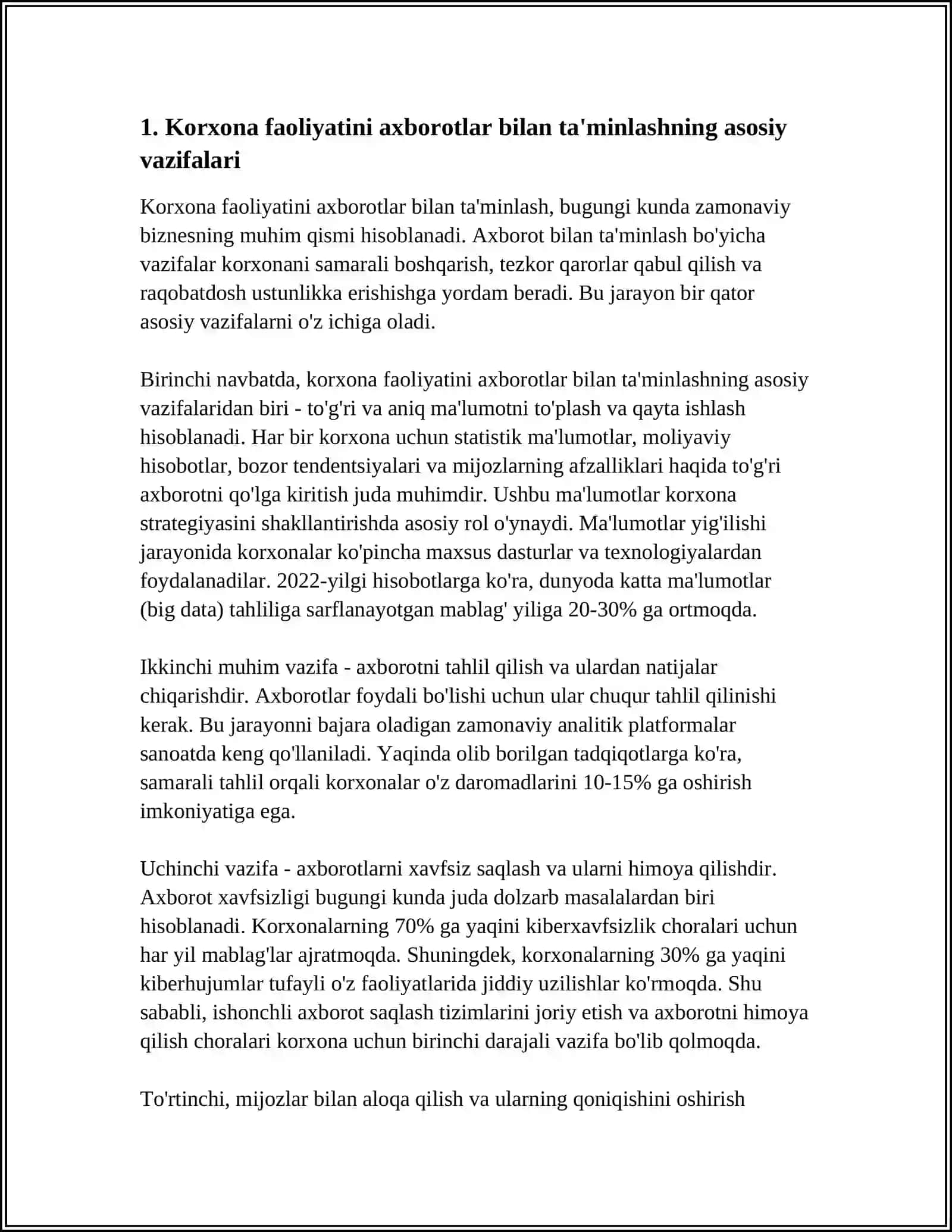 Korxona faoliyatini axborotlar bilan ta'minlashning O'ZIGA HOS HUSUSIYATLARI 3