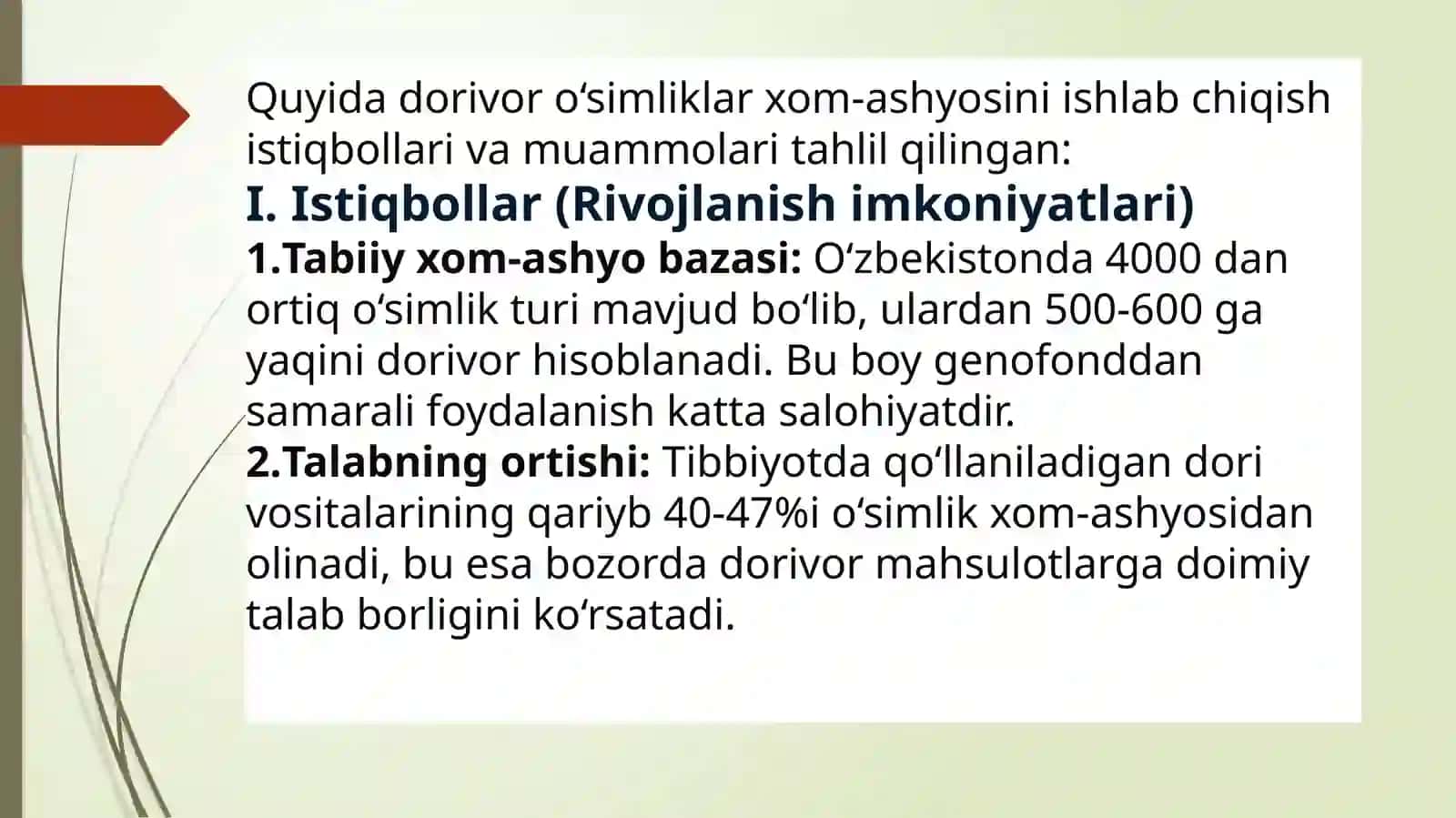 Dorivor oʻsimliklar xom-ashyosini ishlab chiqish istiqbollari va muammolari 3