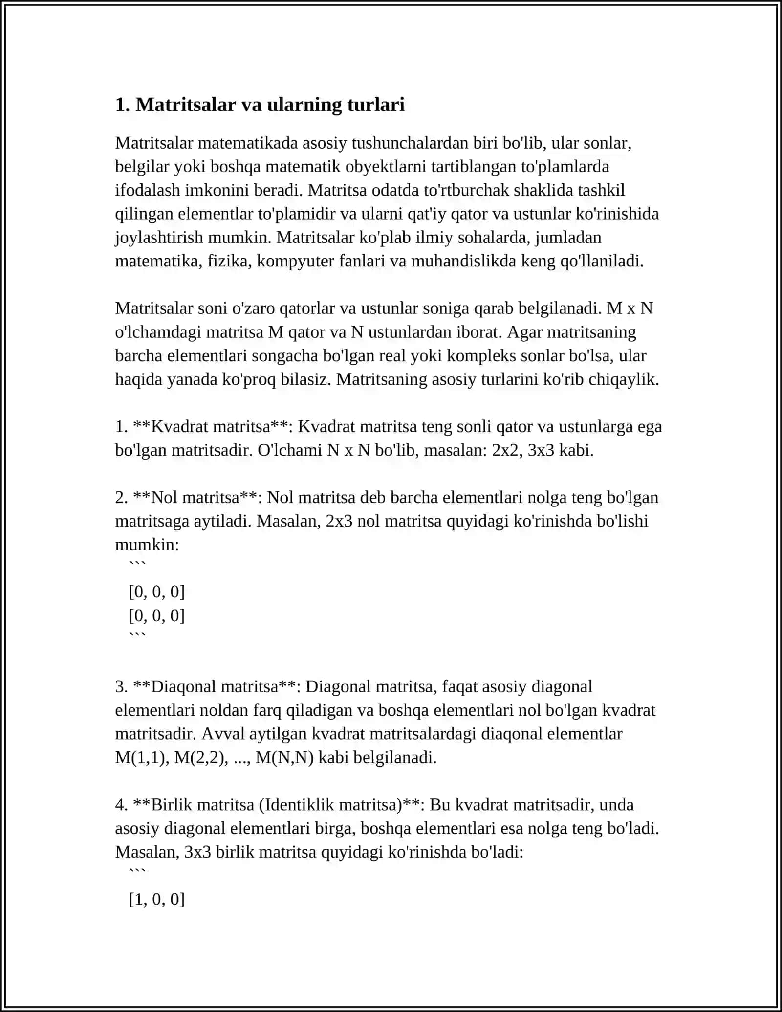 ALGEBRAIK MATRITSALAR MUSTAQIL ISH 3