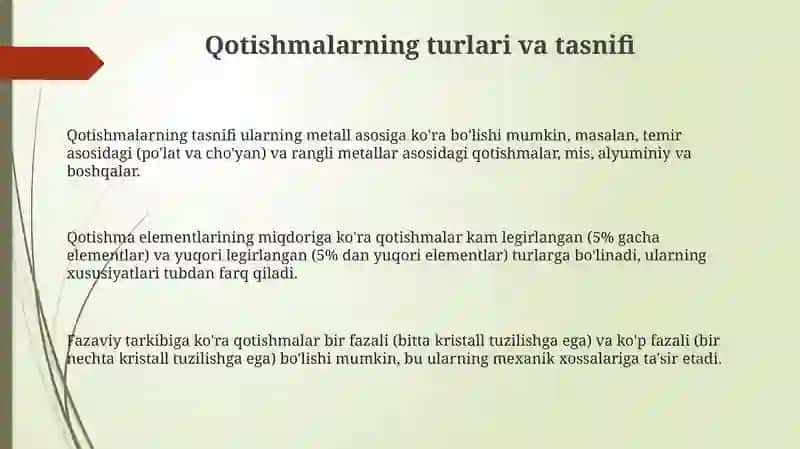 Metal qotishmalar turlari va tarkibi 3