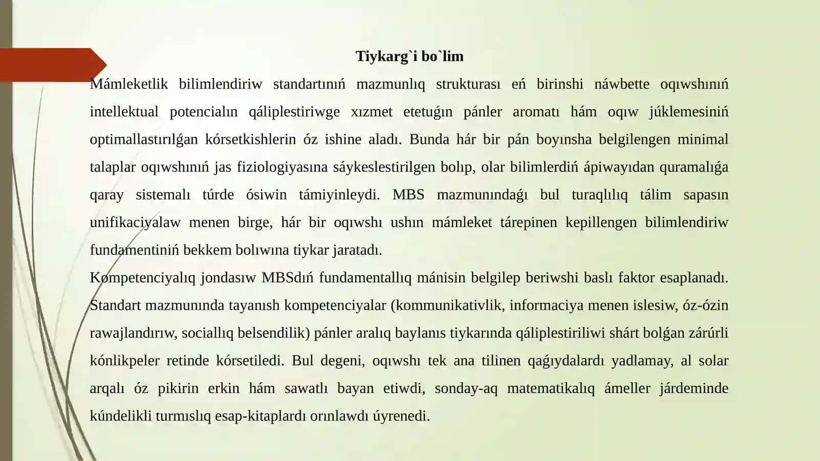 Mámleketlik bilimlendiriw standartı (baslawısh tálim) nıń mánisi hám mazmunı 3