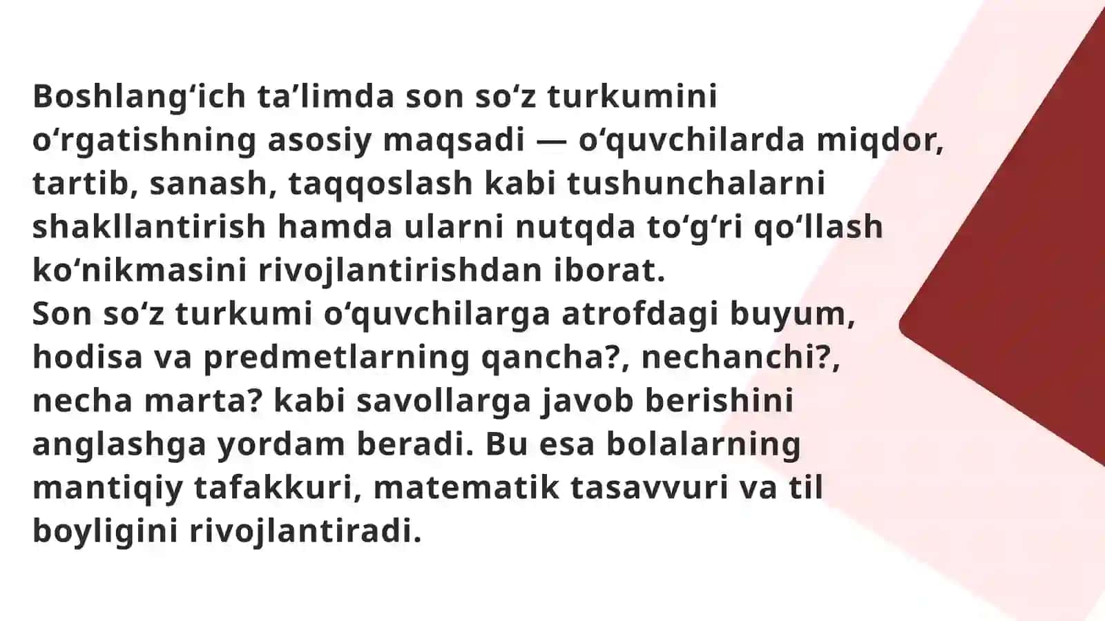 Son so'z turkumi yuzasidan darslikdagi berilgan ma'lumotlarni tahlil qilish 3