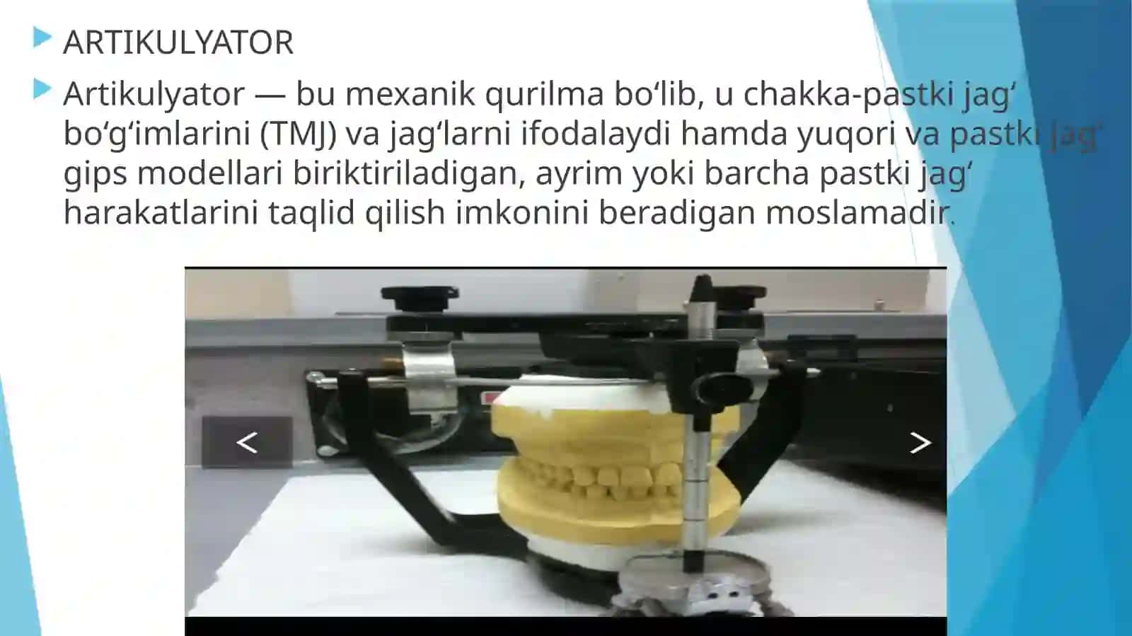 Pastki jag' harakatini takrorlaydigan apparatlar .Arikulyator turlari. 3