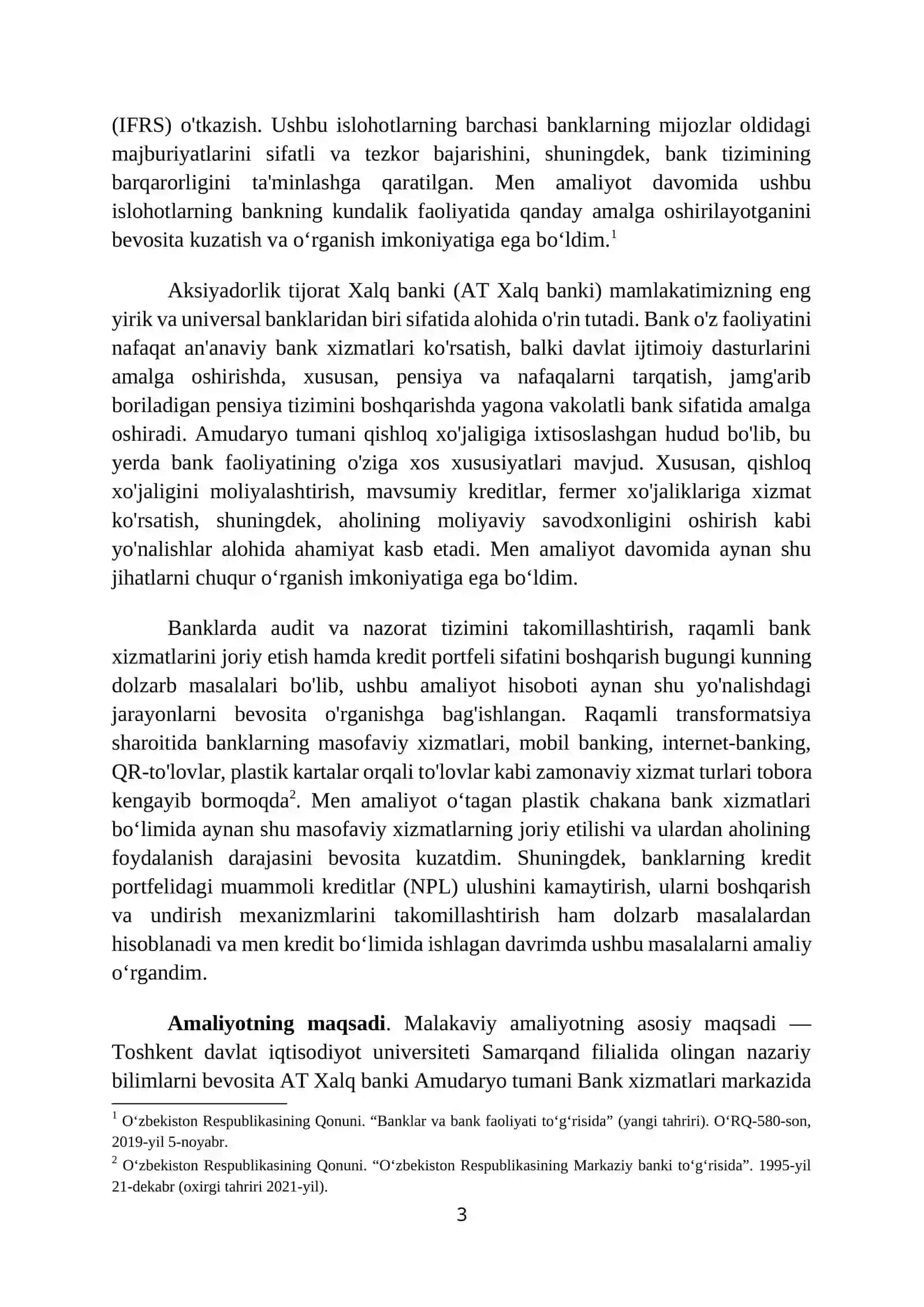 XALQ BANKI BOʻYICHA AMALIYOT HISOBOTI. 60 LIST. 3