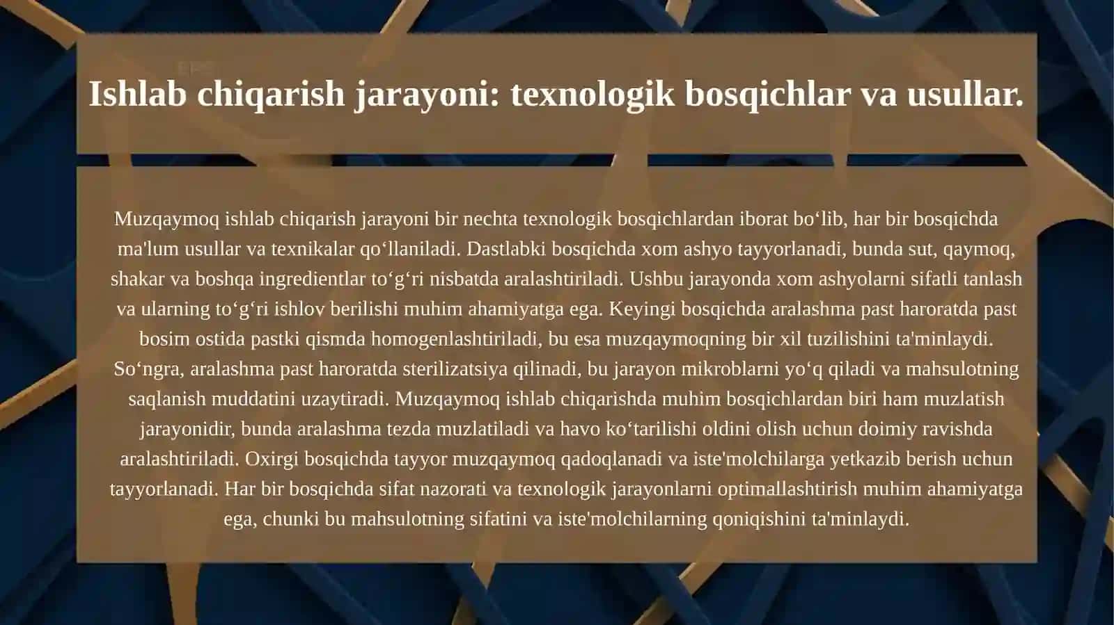 Muzqaymoq ishlab chiqarishdagi hisoblar 3