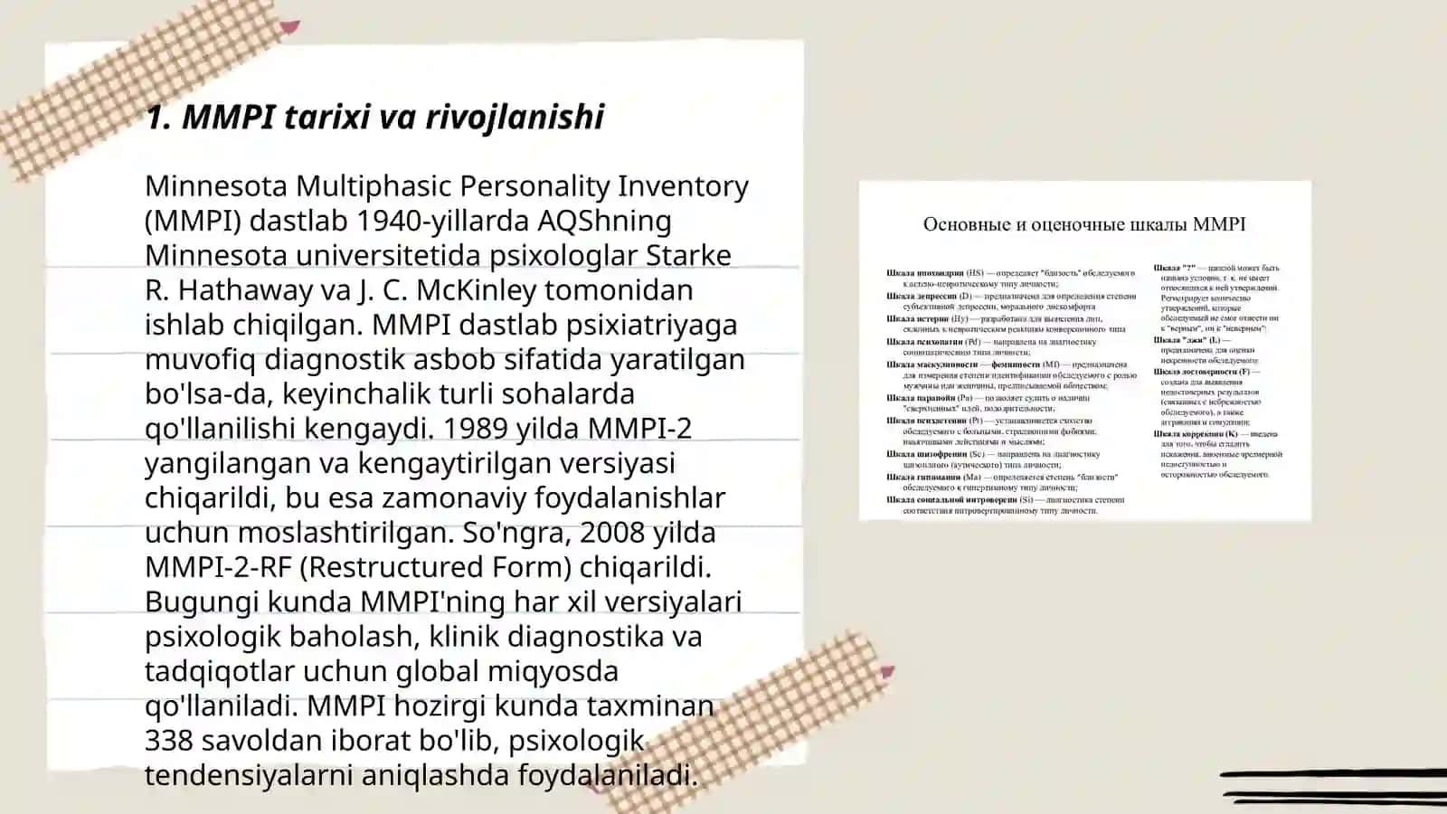 MMPI- (Minnesota Multiphase Personality Inventory) va uning modifikatsiyalari 3