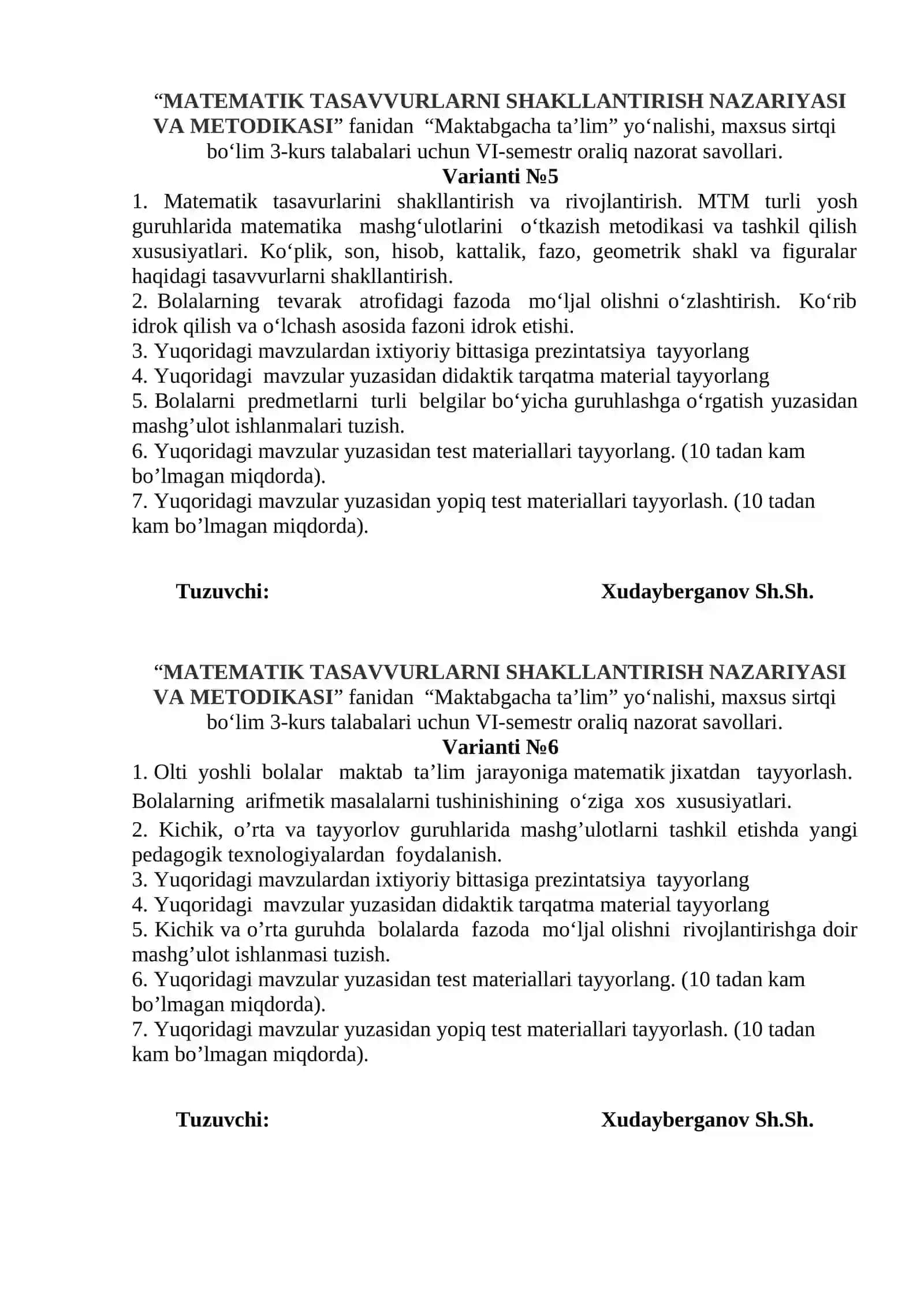 "MATEMATIK TASAVVURLARNI SHAKLLANTIRISH NAZARIYASI VA METODIKASI" 3