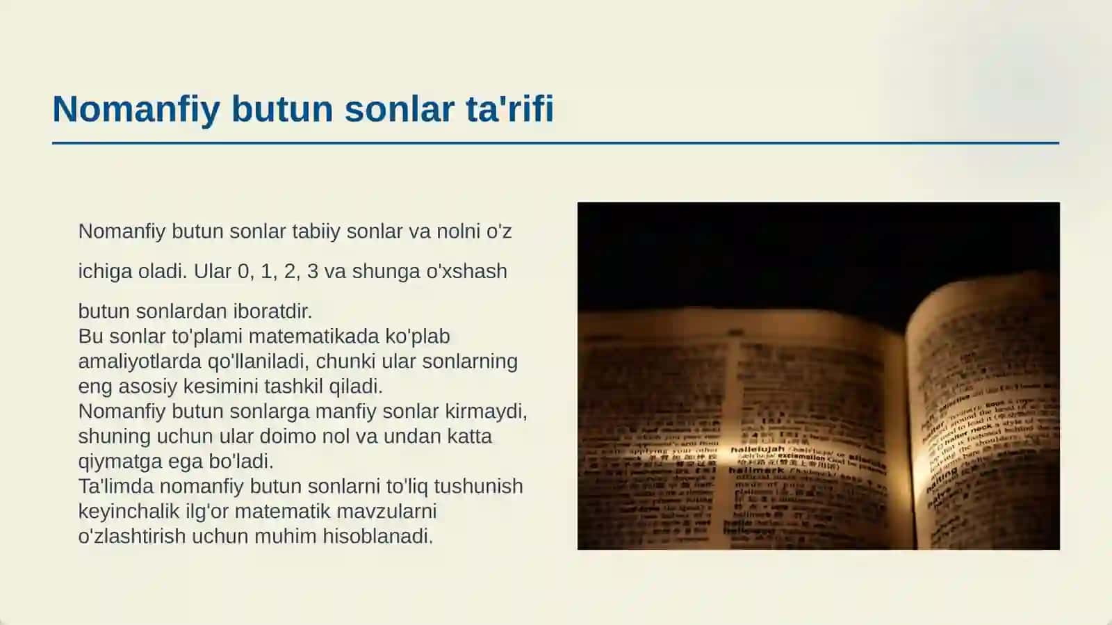 NOMANFIY BUTUN SONLAR YIG'INDISI VA KO'PAYTMASINING BO'LINISHI 3